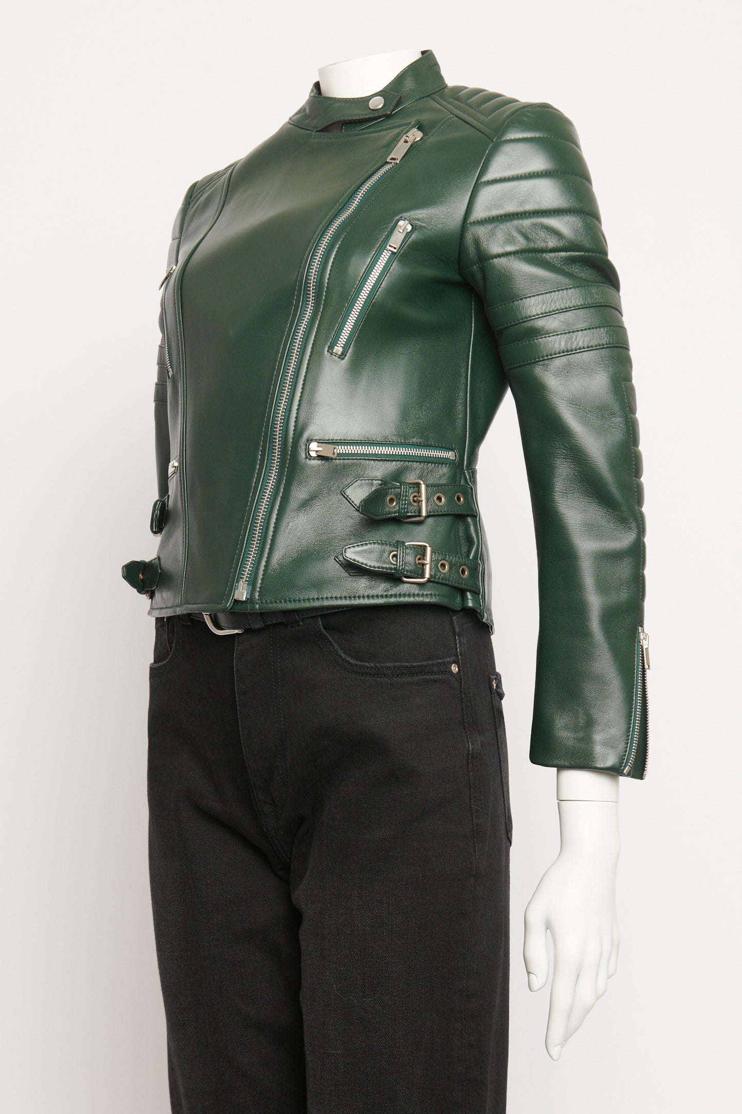 2010 Green Leather Moto Preowned Biker Jacket