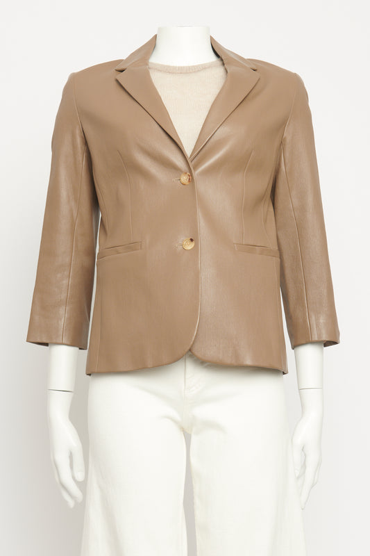 Taupe Lambskin Preowned Single Breasted Blazer