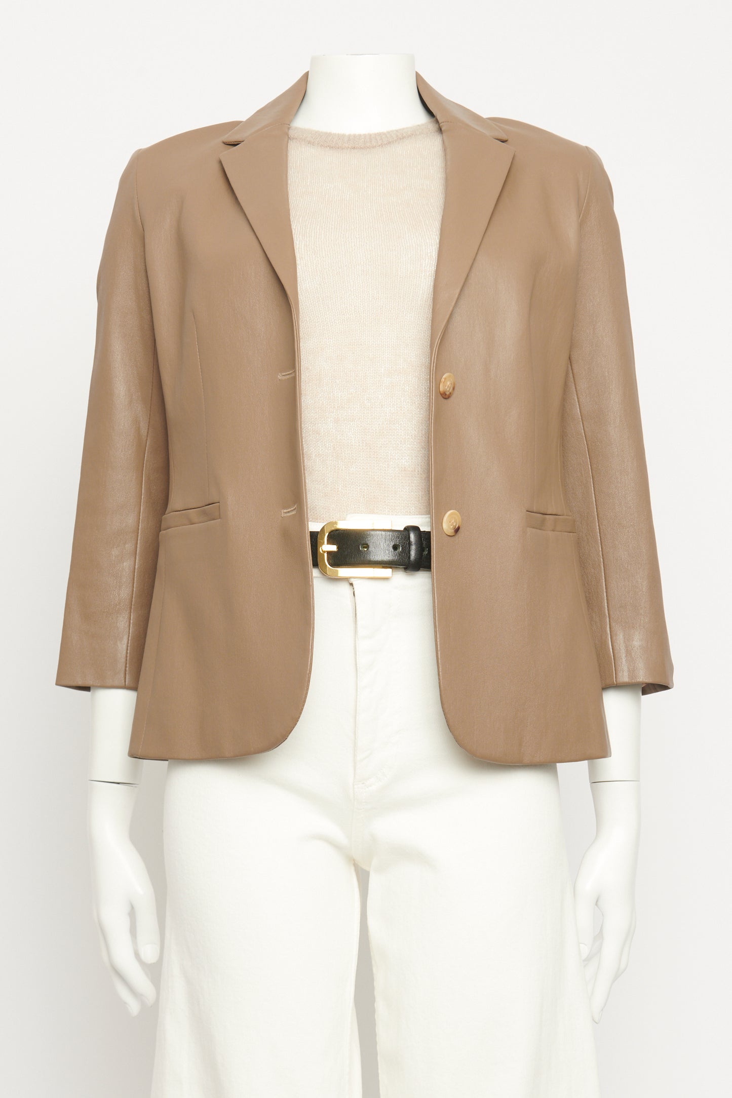 Taupe Lambskin Preowned Single Breasted Blazer