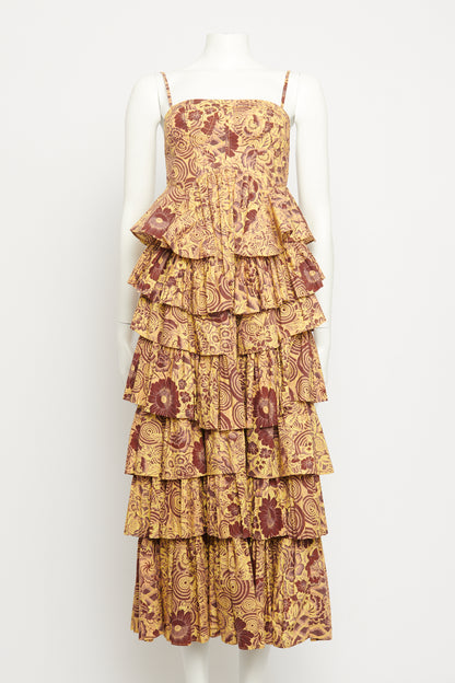 Yellow Cotton Floral Preowned Avery Floral Tiered Midi Dress