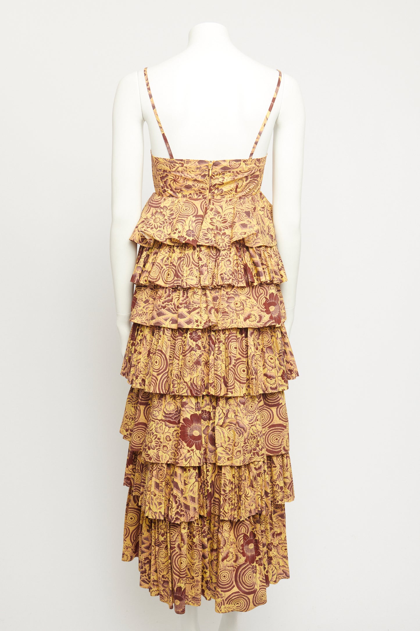 Yellow Cotton Floral Preowned Avery Floral Tiered Midi Dress