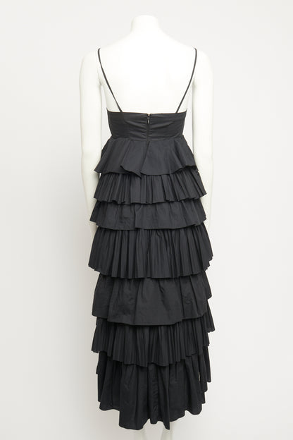 2022 Black Cotton Poplin Preowned Avery Ruffled Midi Dress