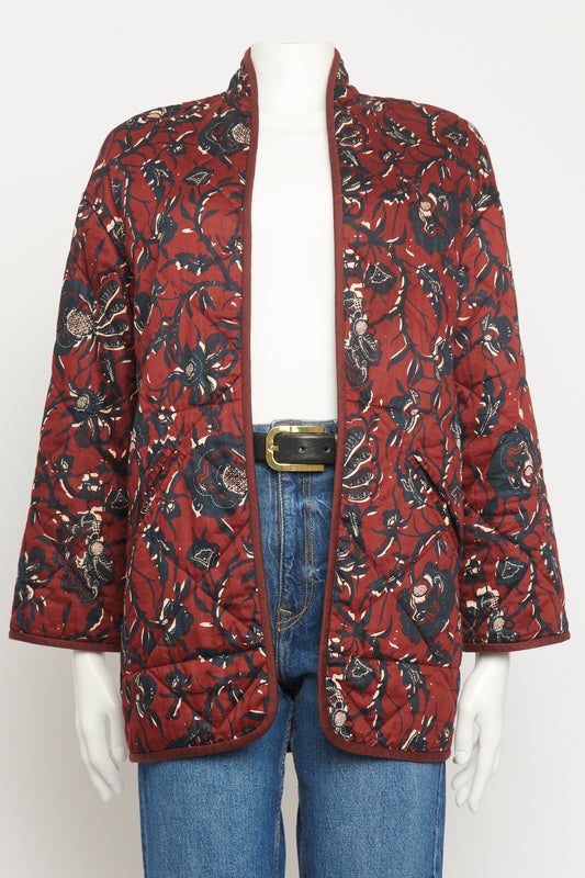 Burgundy Floral Preowned Reversible Daca Quilted Jacket