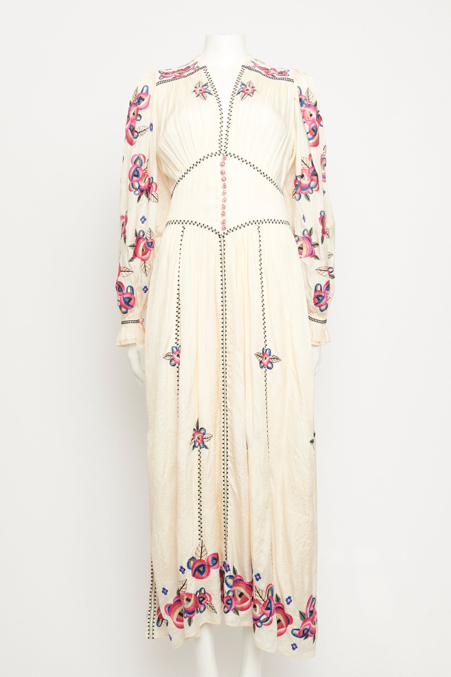 2021 Cream Silk Moyra Preowned Floral Maxi Dress