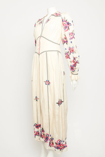 2021 Cream Silk Moyra Preowned Floral Maxi Dress