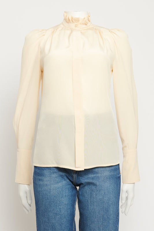 Nude Silk Preowned Ruffled Blouse