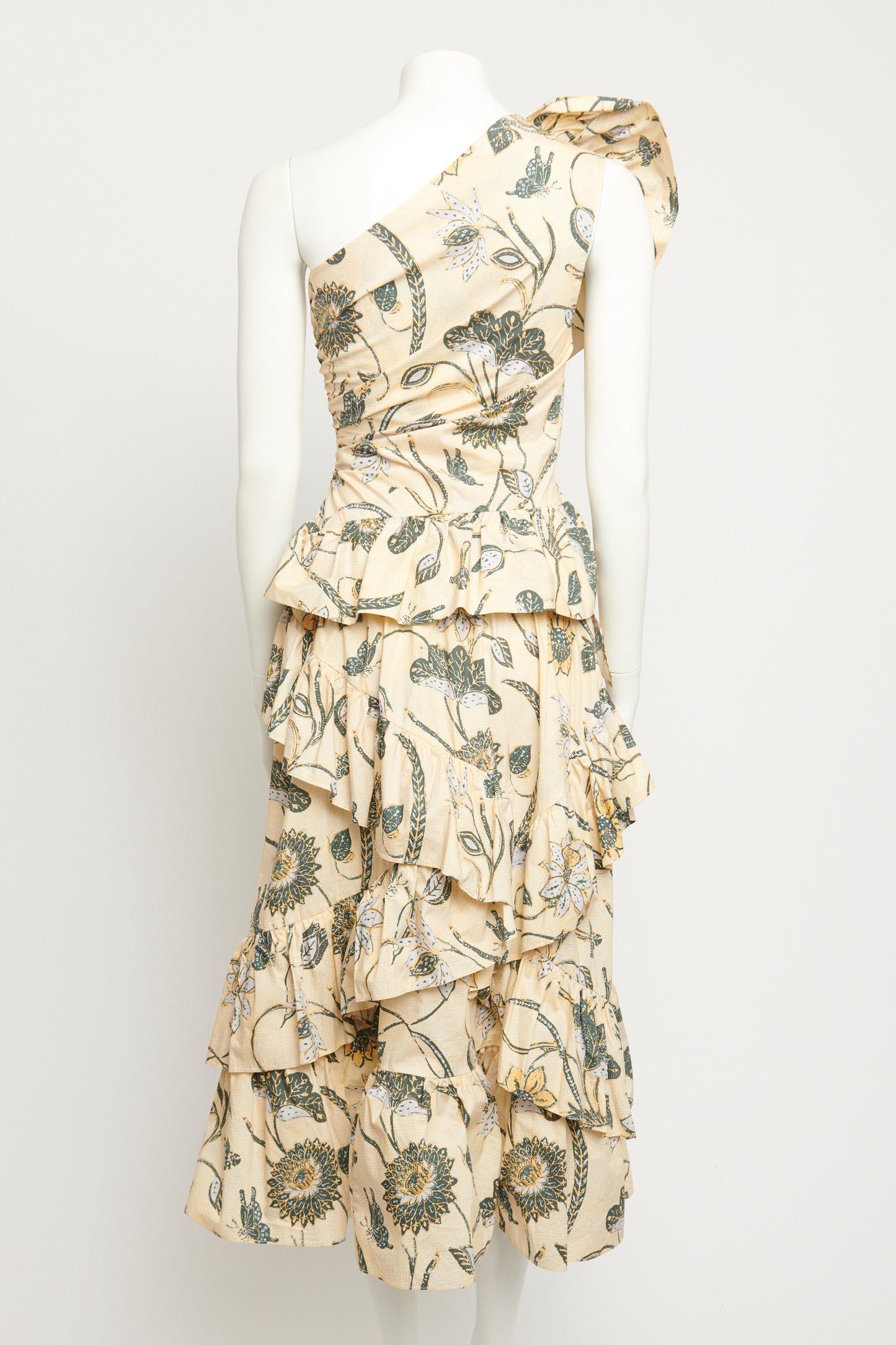 Cream Floral One Shoulder Preowned Midi Dress