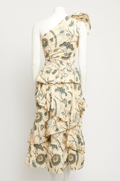 Cream Floral One Shoulder Preowned Midi Dress