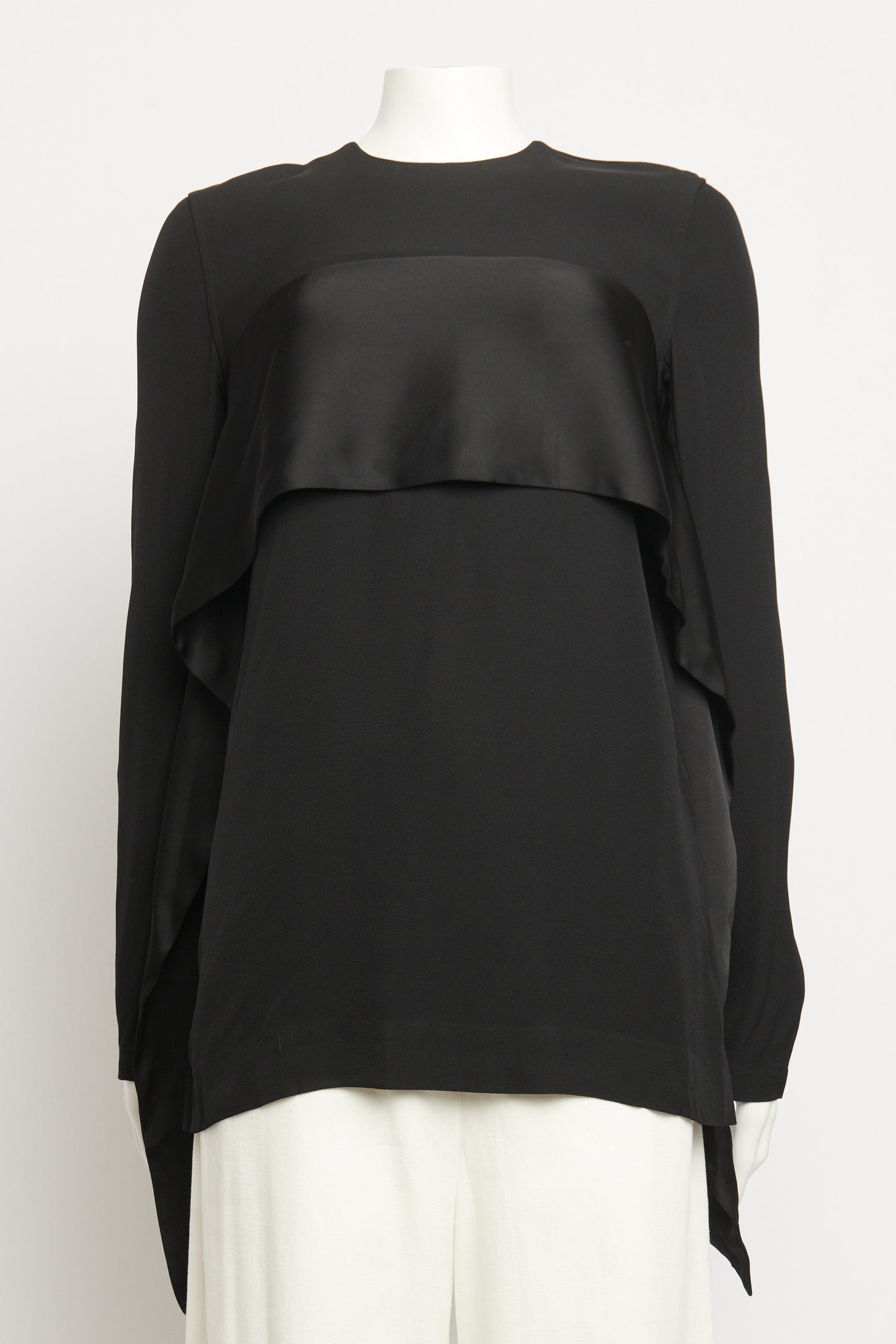 Black Crepe Preowned Sash Long Sleeved Top