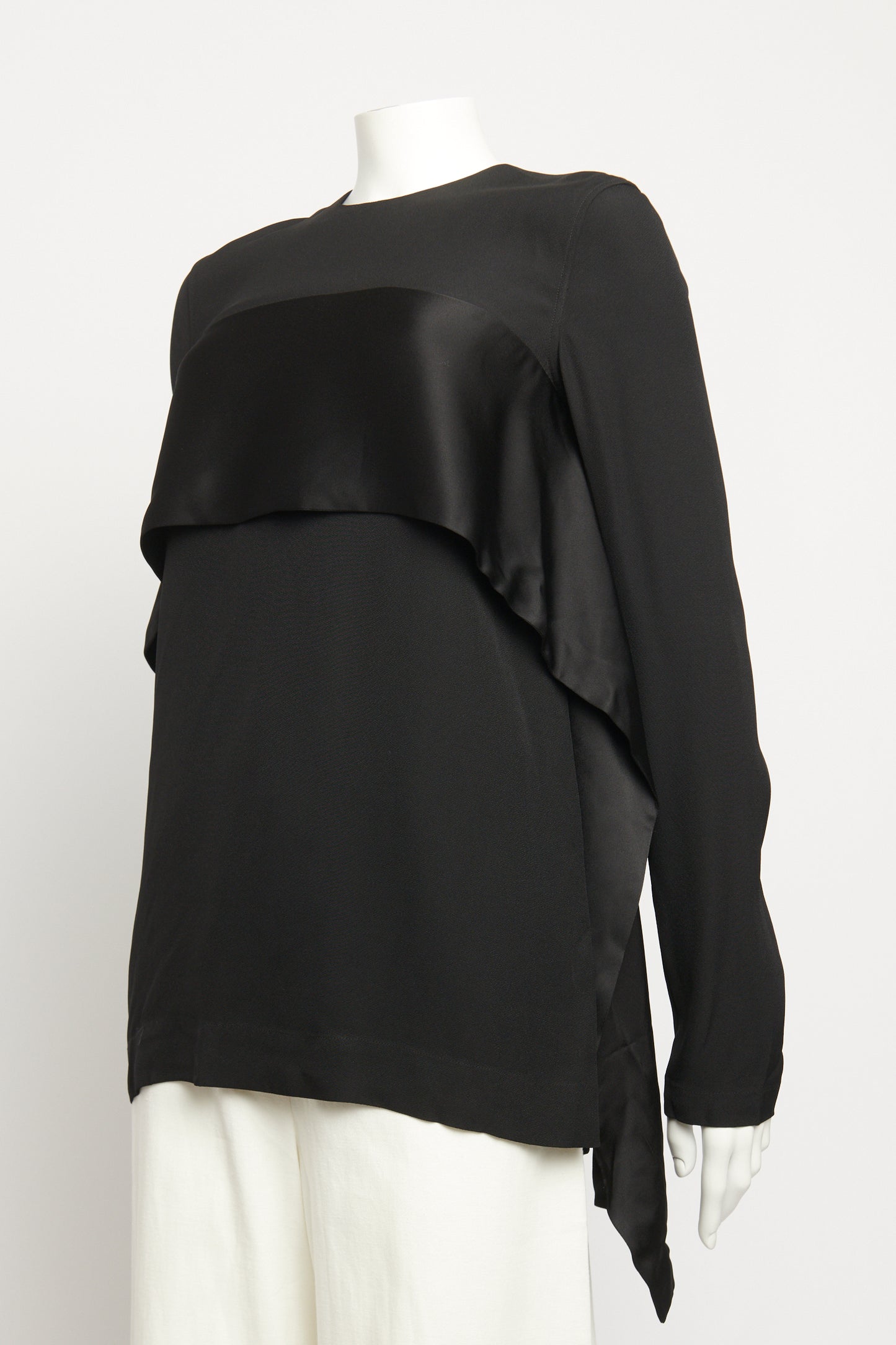 Black Crepe Preowned Sash Long Sleeved Top