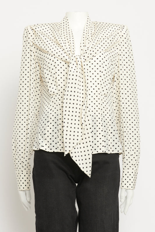 White Silk Preowned Polka Dot Blouse