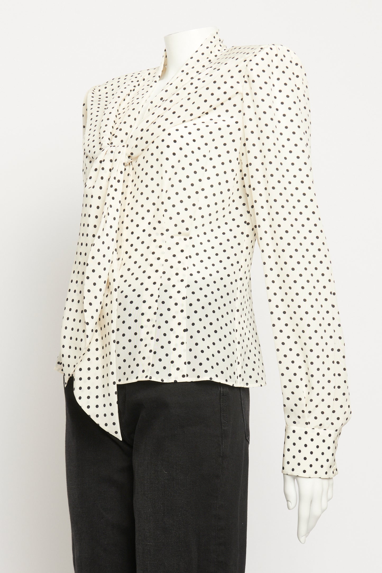 White Silk Preowned Polka Dot Blouse