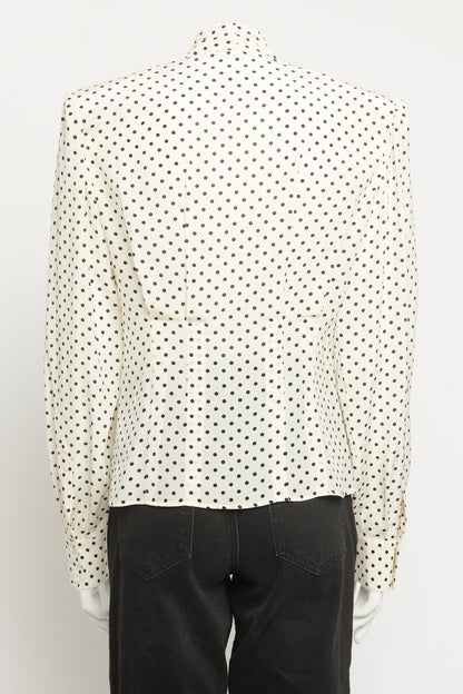 White Silk Preowned Polka Dot Blouse