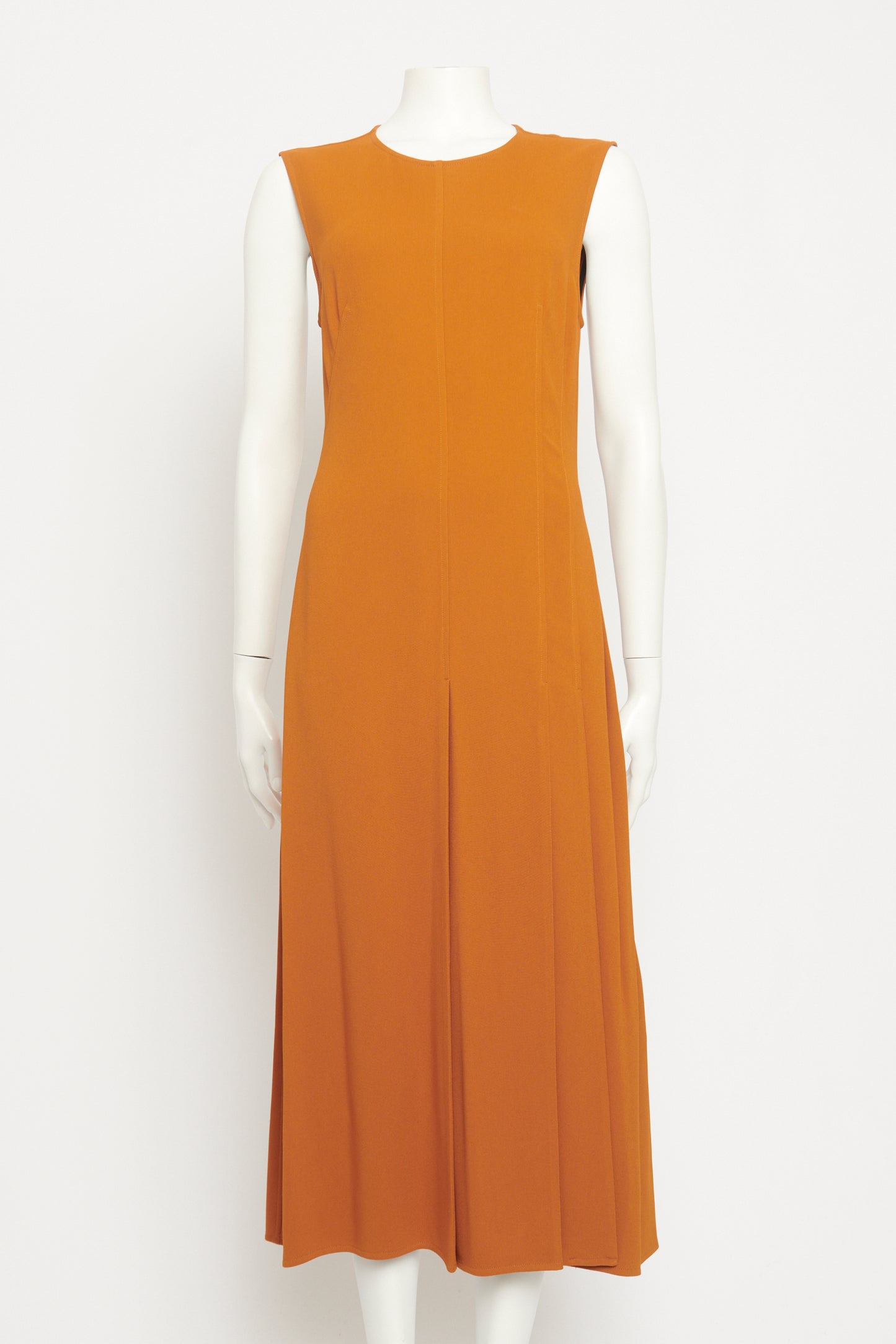 Cinnamon Crepe Preowned Pleated Midi Dress