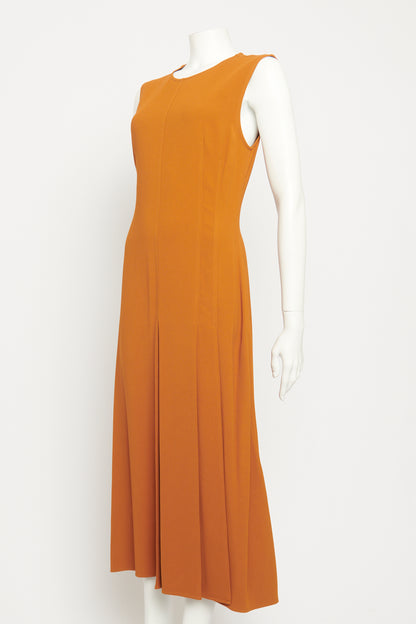 Cinnamon Crepe Preowned Pleated Midi Dress