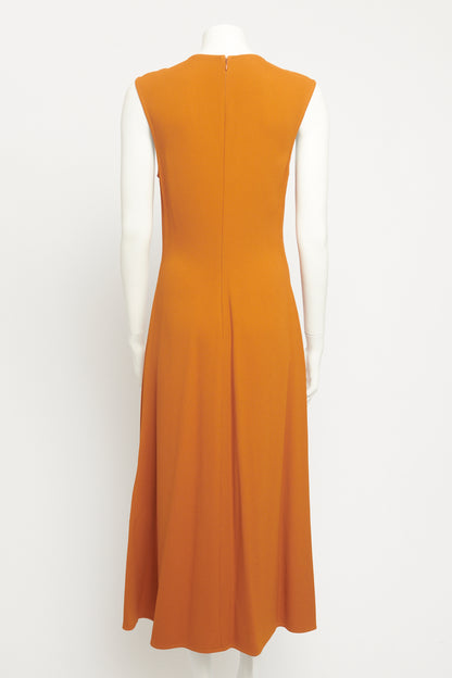 Cinnamon Crepe Preowned Pleated Midi Dress