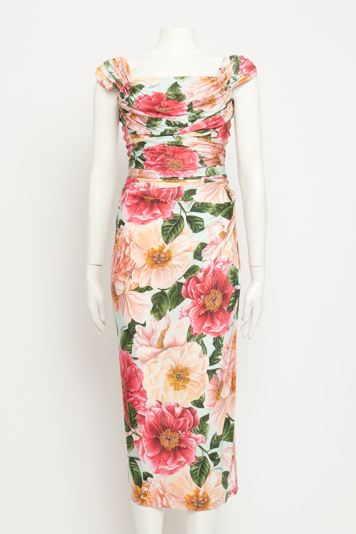 Multicoloured Viscose Jersey Preowned Corset Camellia Midi Dress