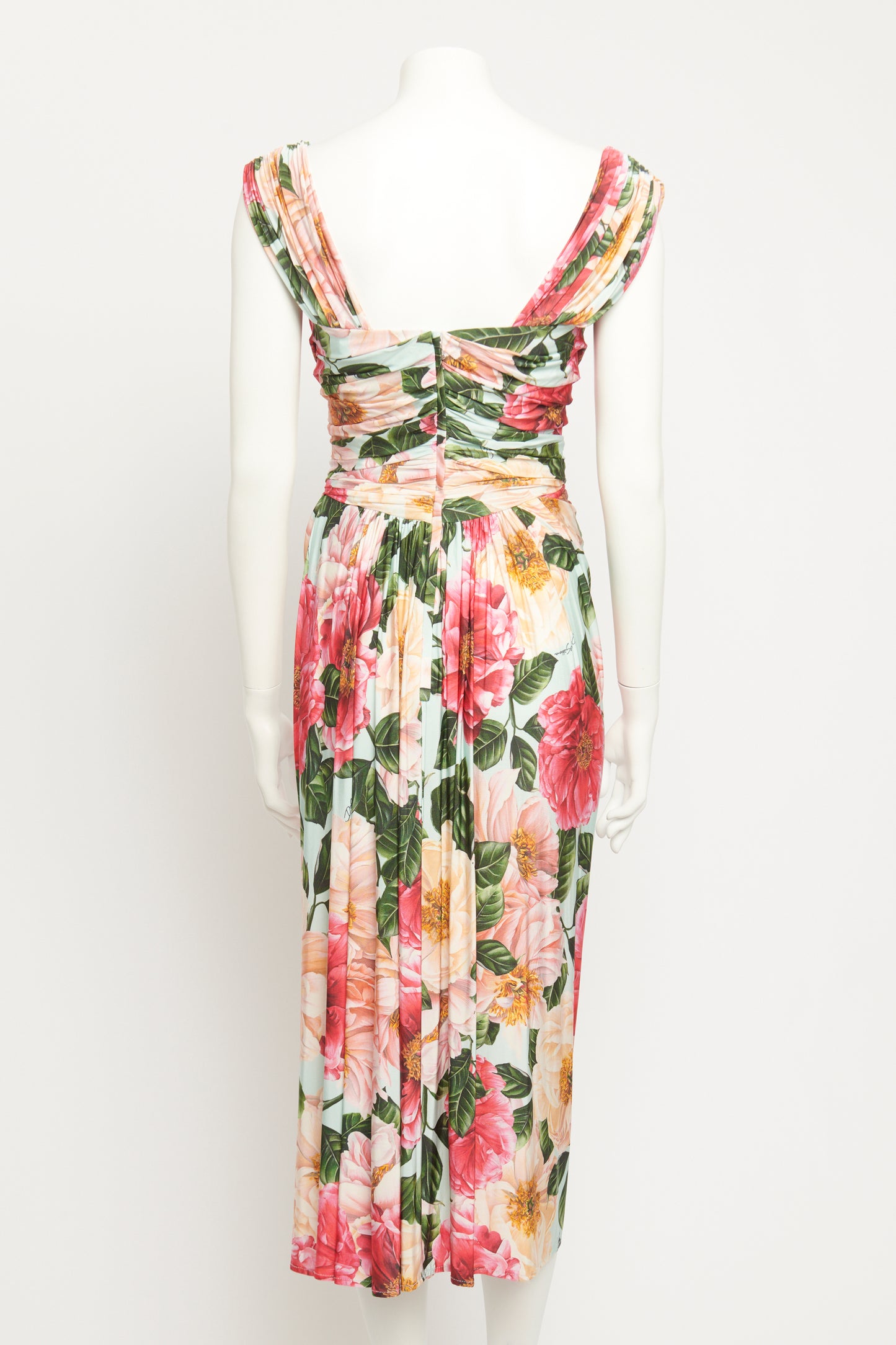 Multicoloured Viscose Jersey Preowned Corset Camellia Midi Dress