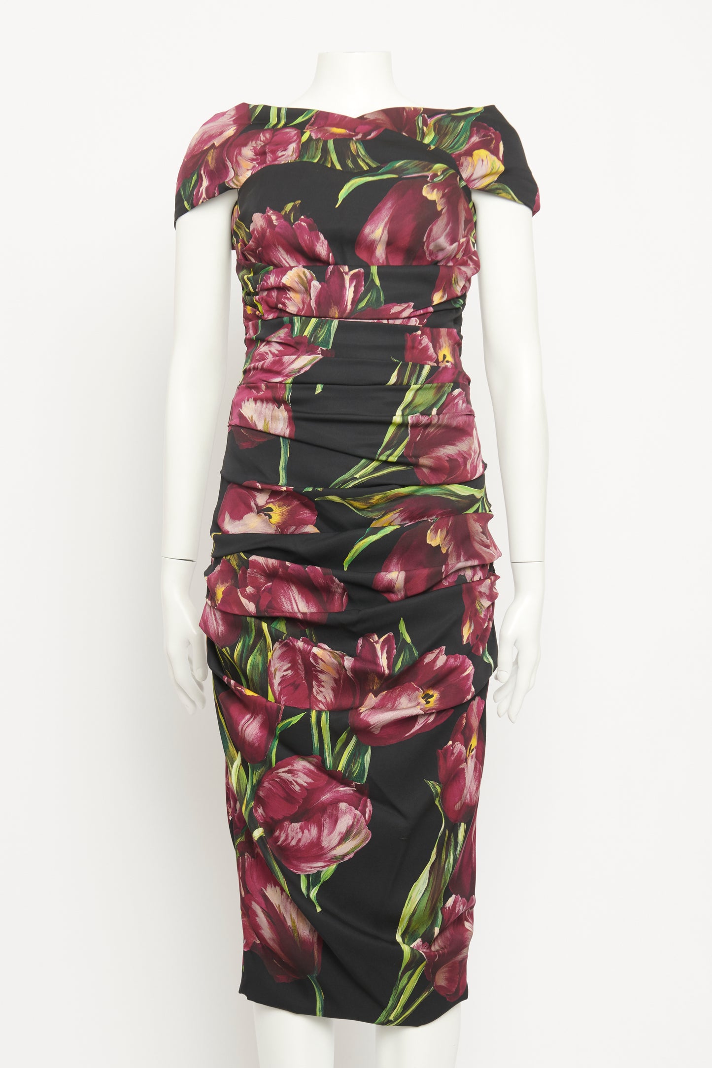 Black Silk Blend Preowned Corset Tulip Midi Dress