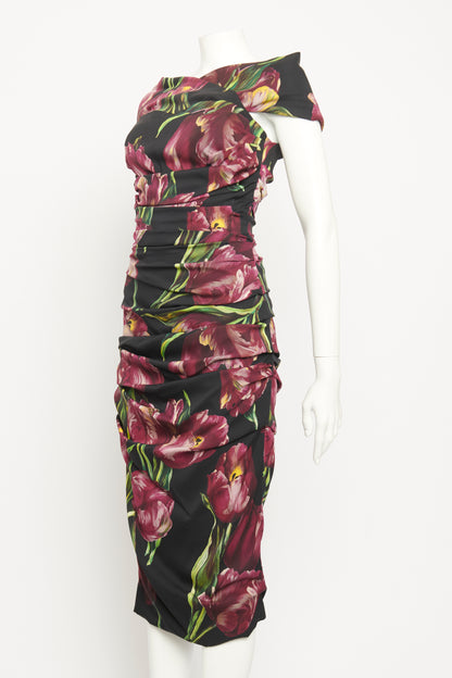 Black Silk Blend Preowned Corset Tulip Midi Dress