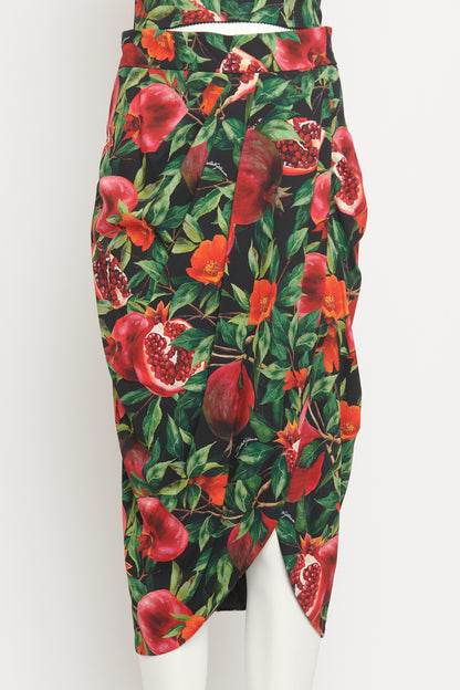 Black Viscose Blend Preowned Pomegranate Midi Skirt