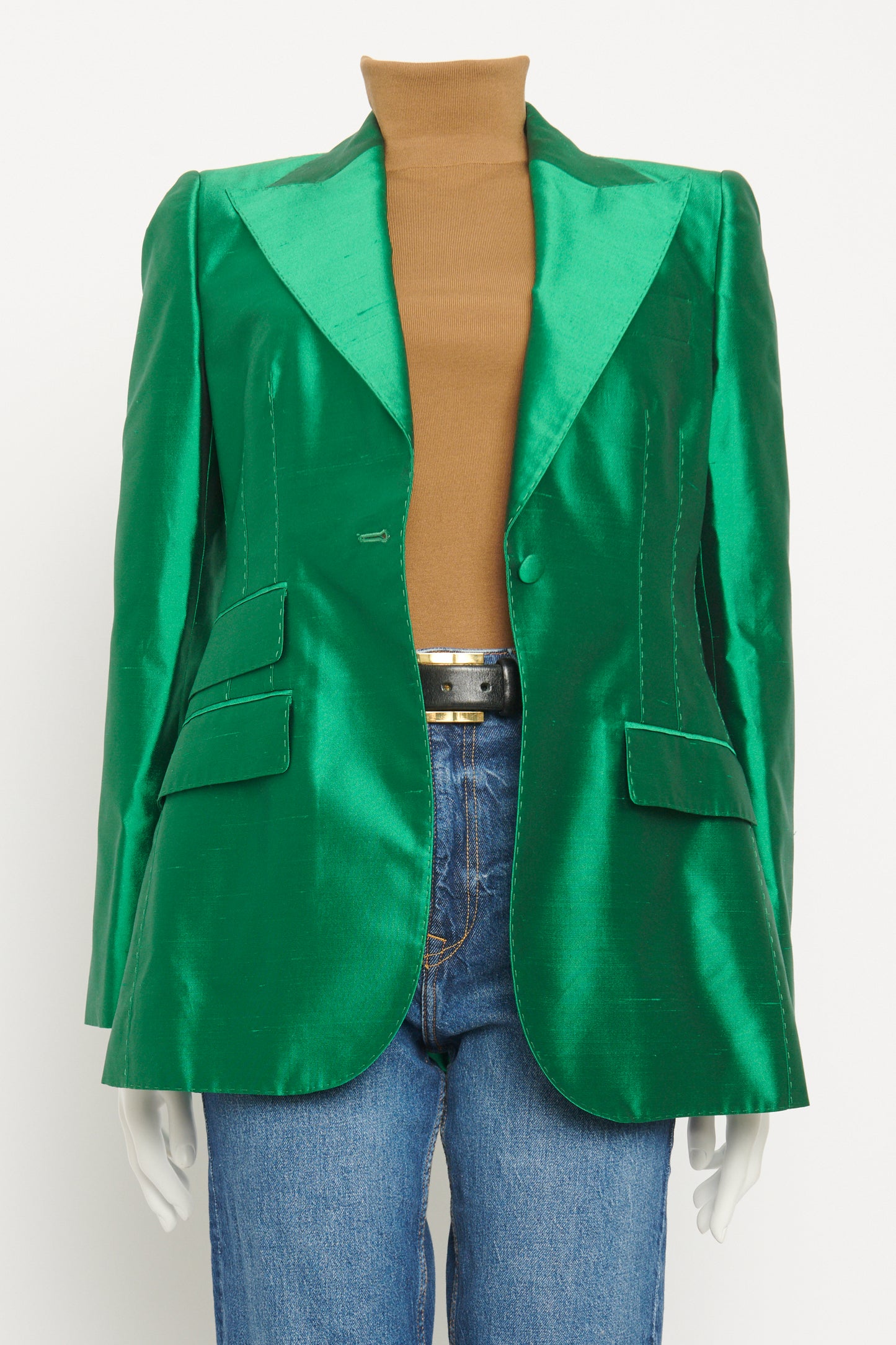 Green Silk Preowned Single Breasted Blazer