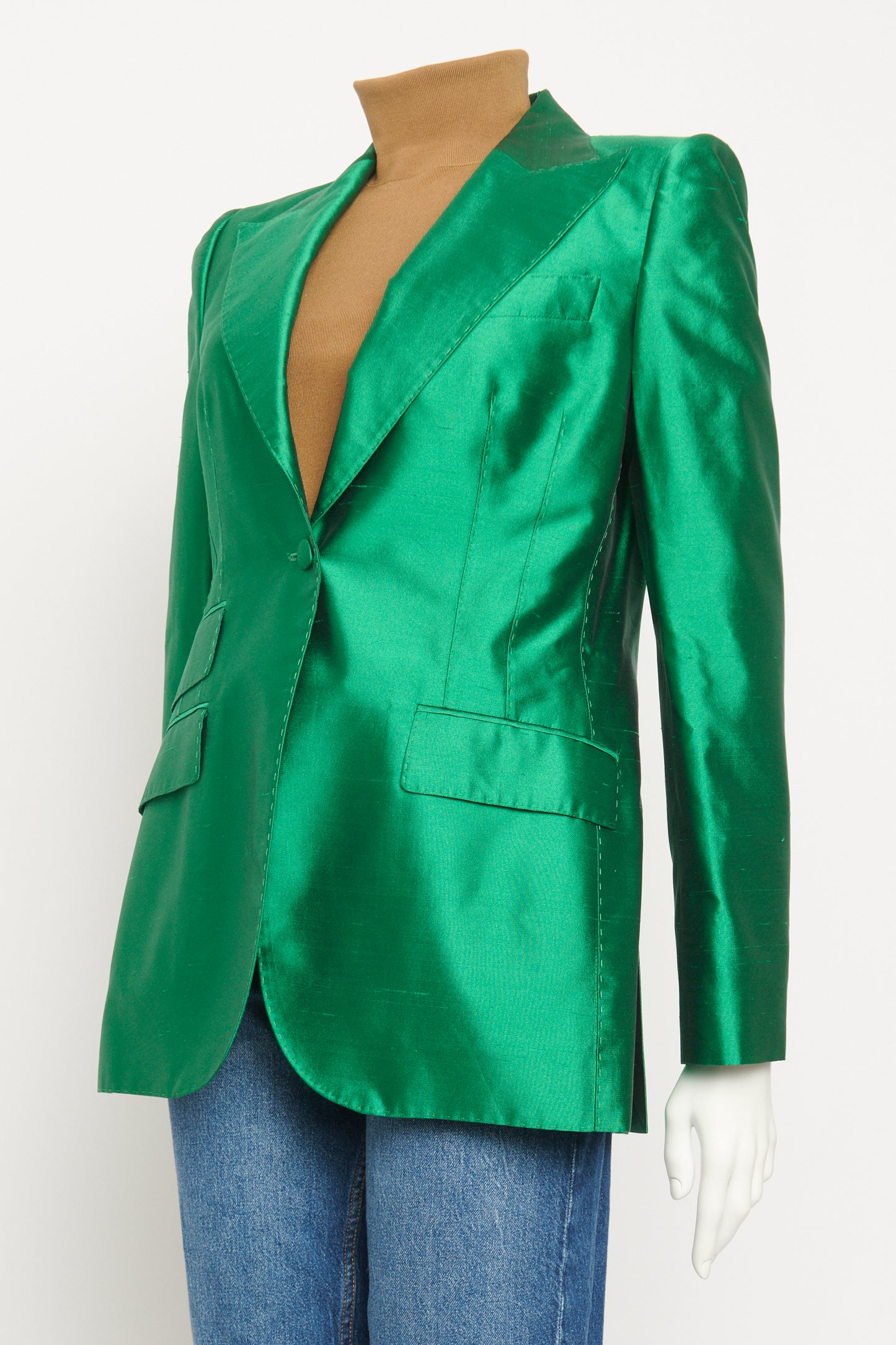 Green Silk Preowned Single Breasted Blazer