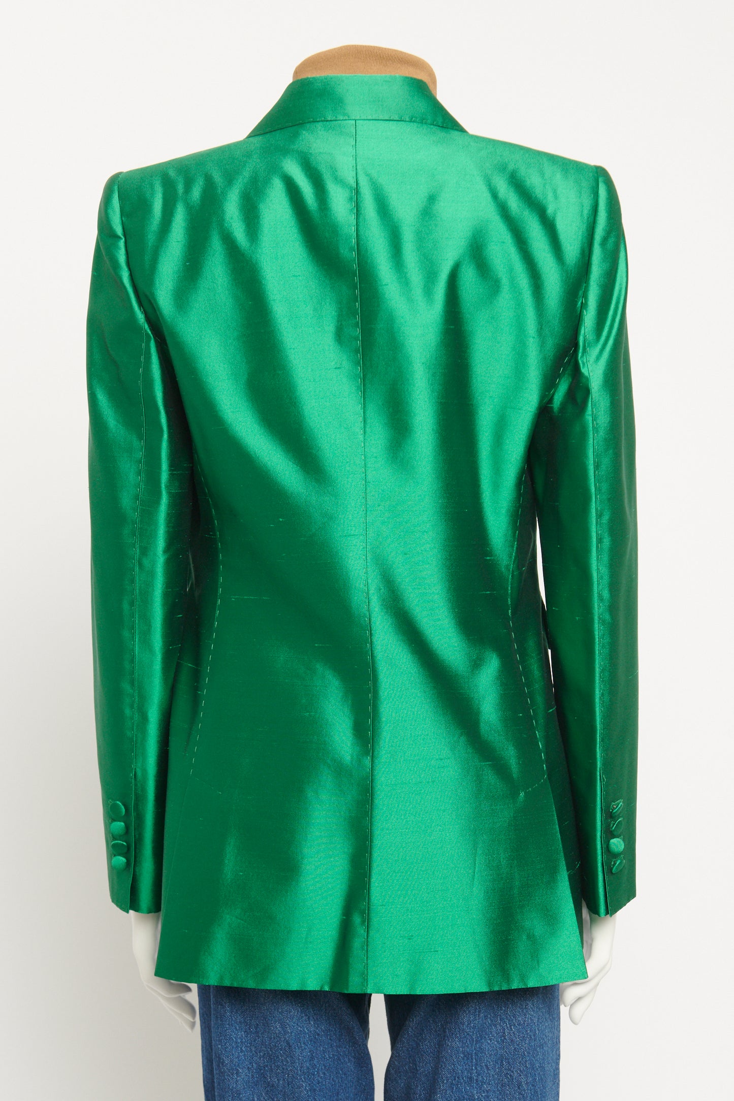 Green Silk Preowned Single Breasted Blazer