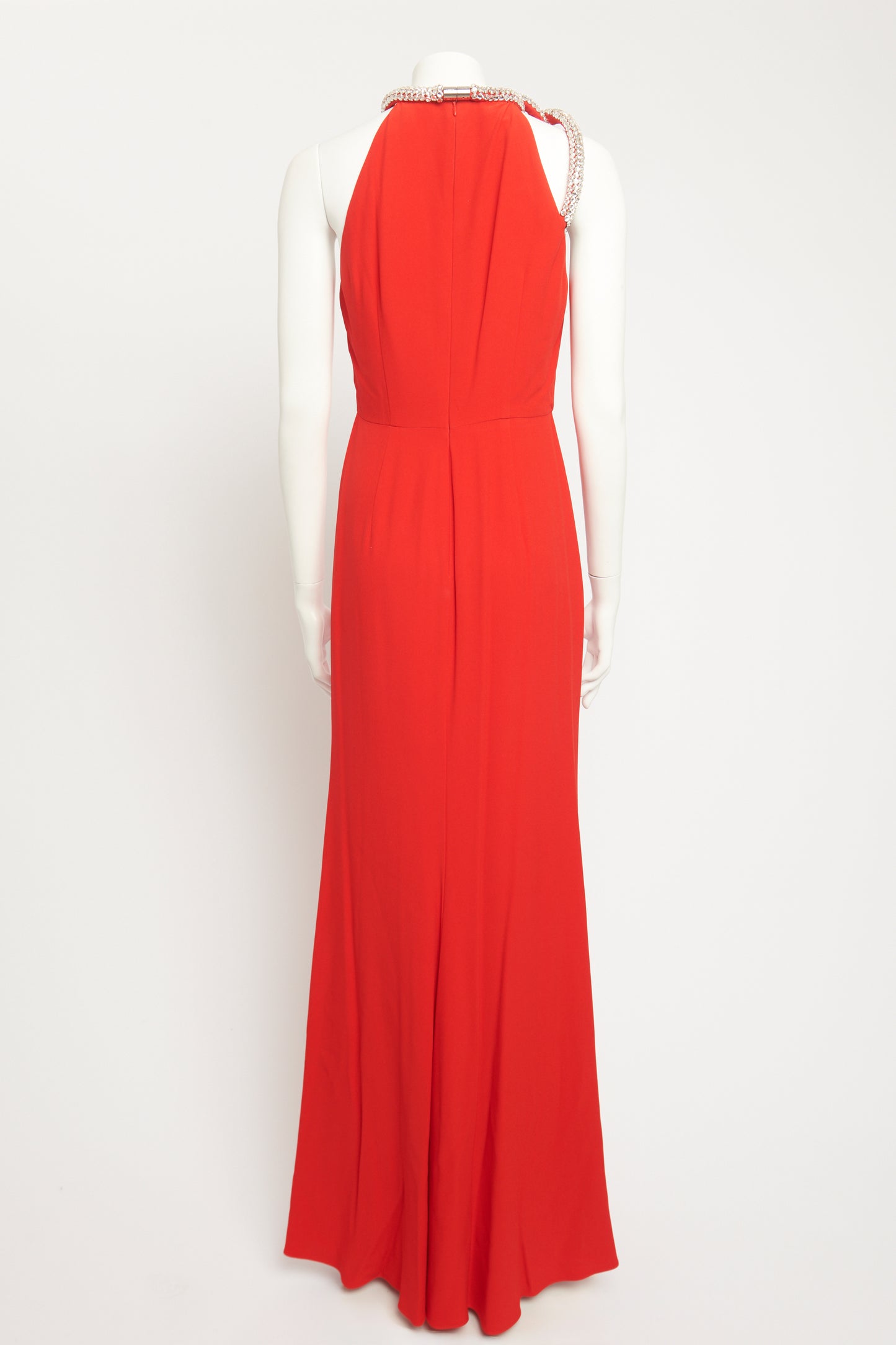 2019 Red Viscose Preowned Embellished Maxi Gown