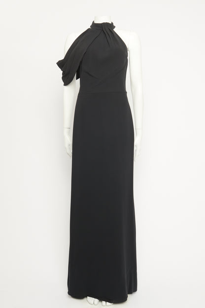 2017 Black Silk Preowned Draped Maxi Dress