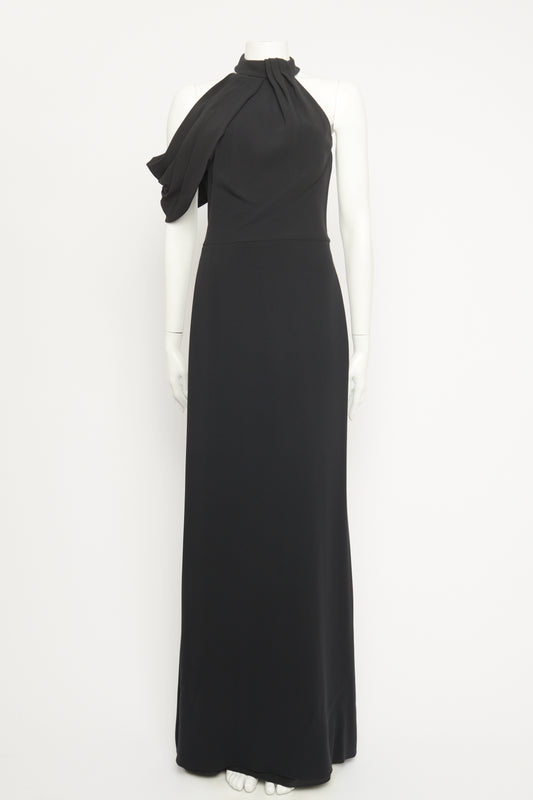 2017 Black Silk Preowned Draped Maxi Dress