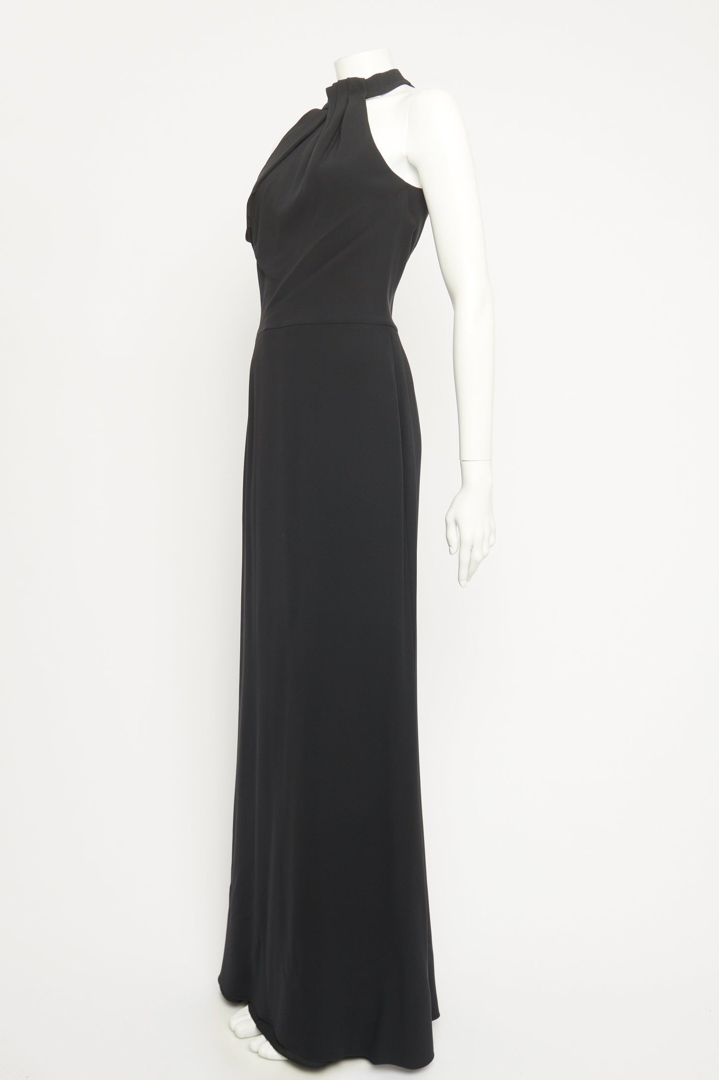 2017 Black Silk Preowned Draped Maxi Dress