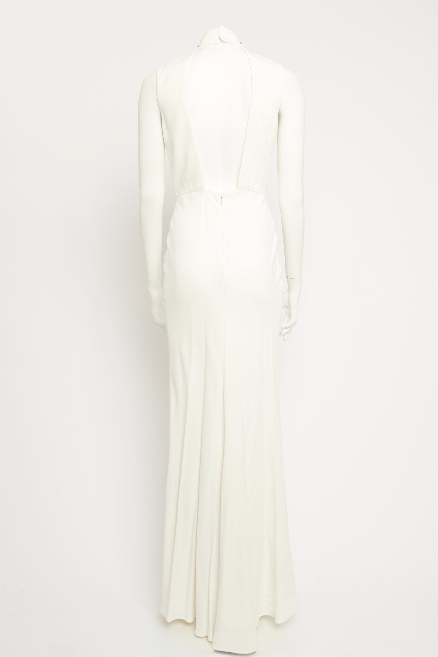 2015 White Crepe Preowned Embellished Maxi Gown