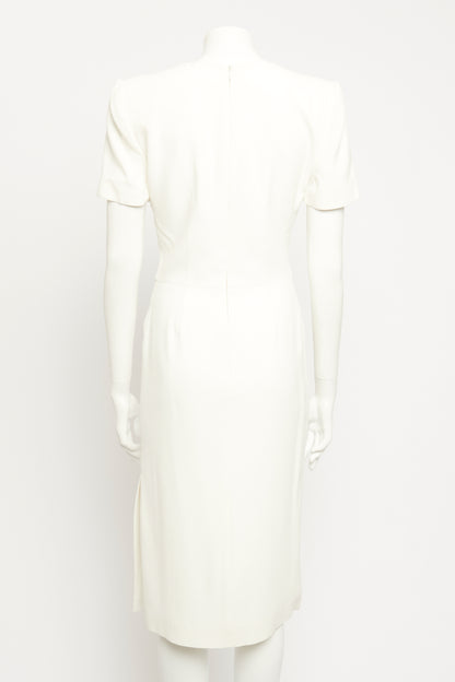 2019 White Crepe Preowned Fitted Midi Length Dress