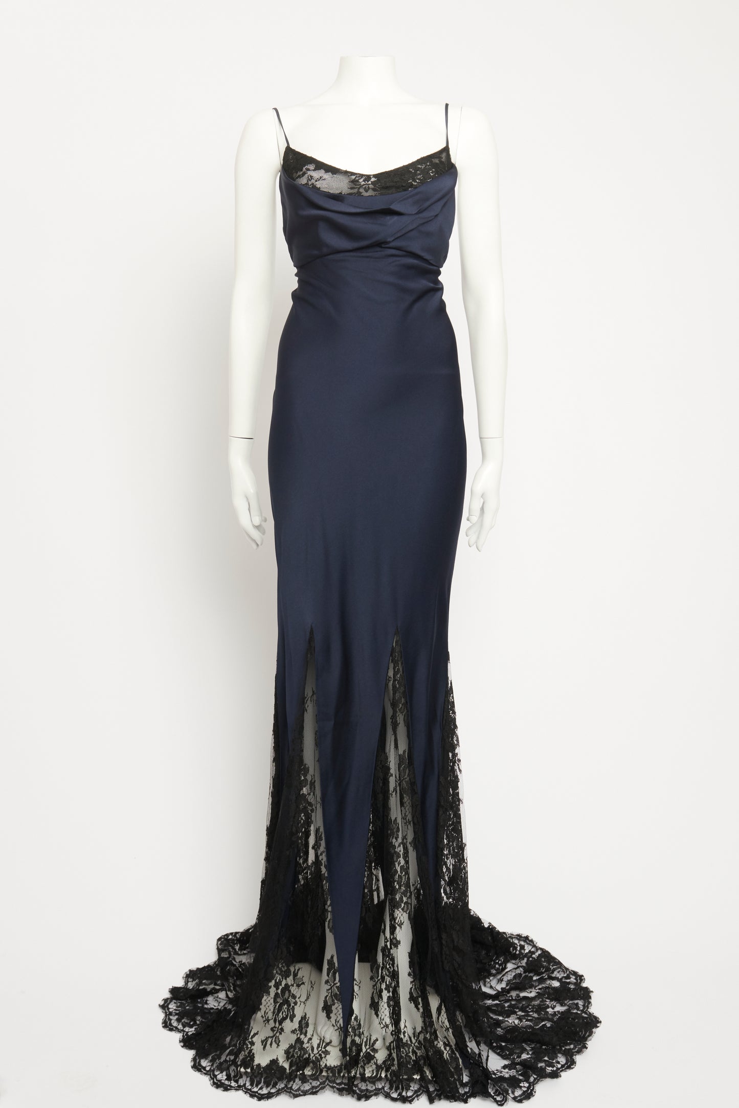 Blue Acetate Blend Preowned Lace Cut-Out Gown