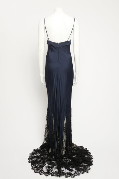 Blue Acetate Blend Preowned Lace Cut-Out Gown