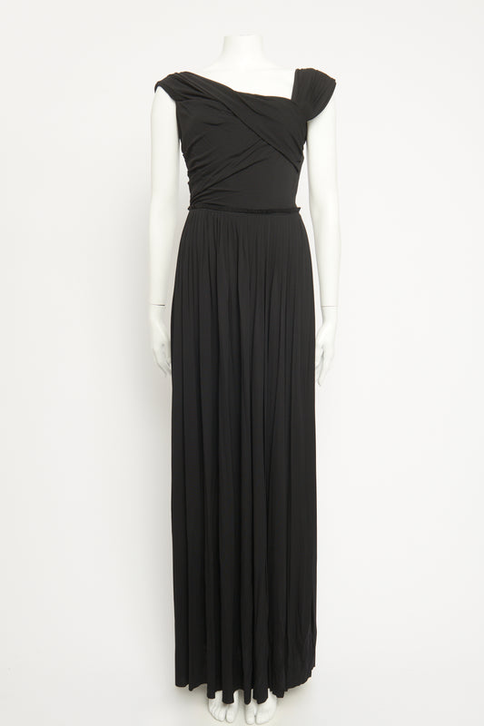 Black Viscose Blend Preowned Cut & Sew Maxi Dress