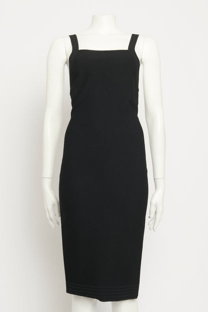 Black Stretch-Knit Preowned Fitted Knee Length Dress