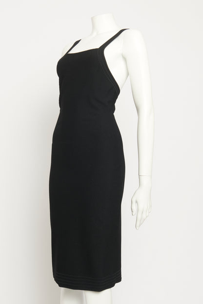 Black Stretch-Knit Preowned Fitted Knee Length Dress