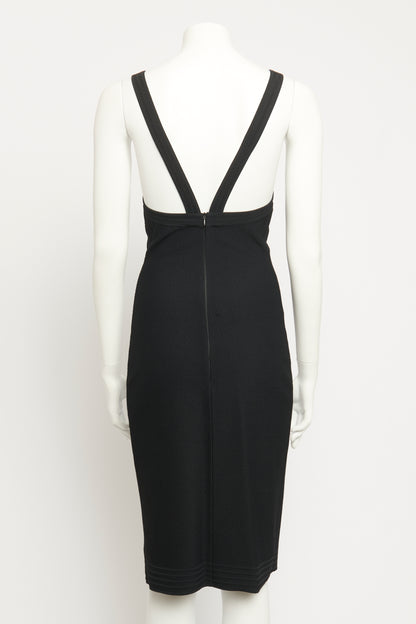 Black Stretch-Knit Preowned Fitted Knee Length Dress