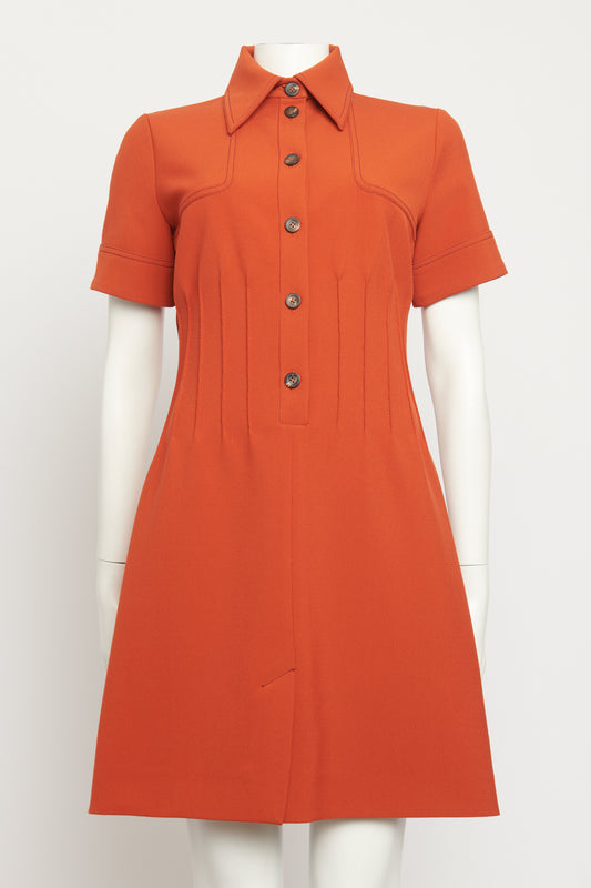 Orange Synthetic Blend Preowned Button Up Dress