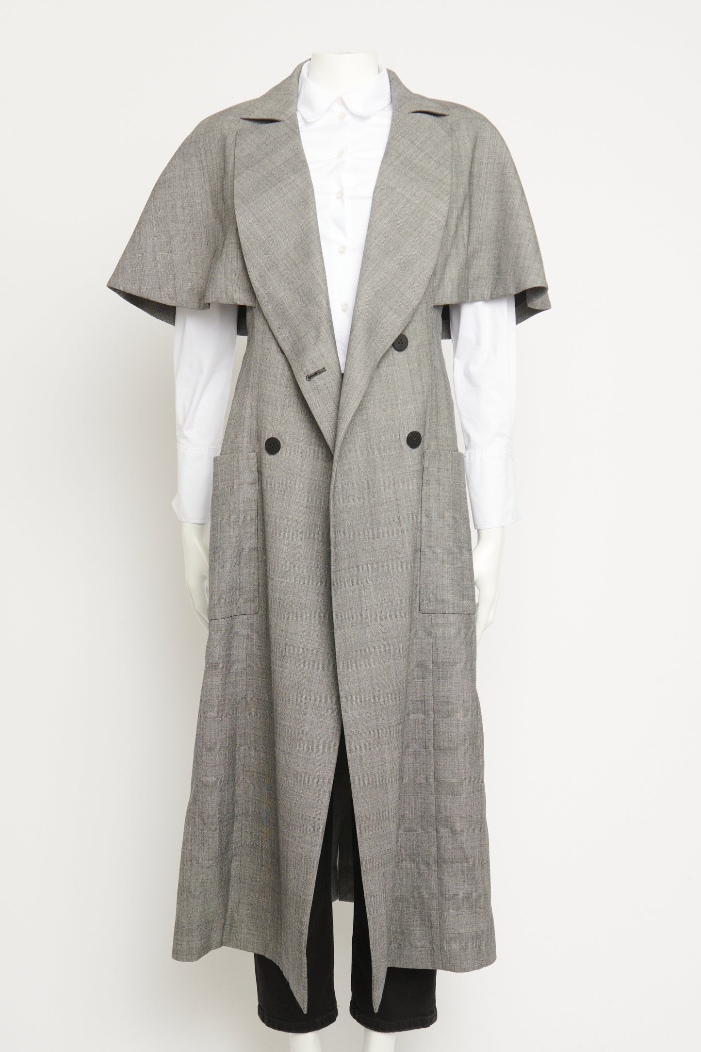 2017 Grey Wool Check Preowned Short Sleeved Coat/Dress