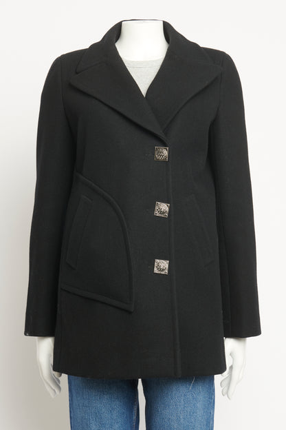 2011 Black Wool Preowned Double Breasted Coat