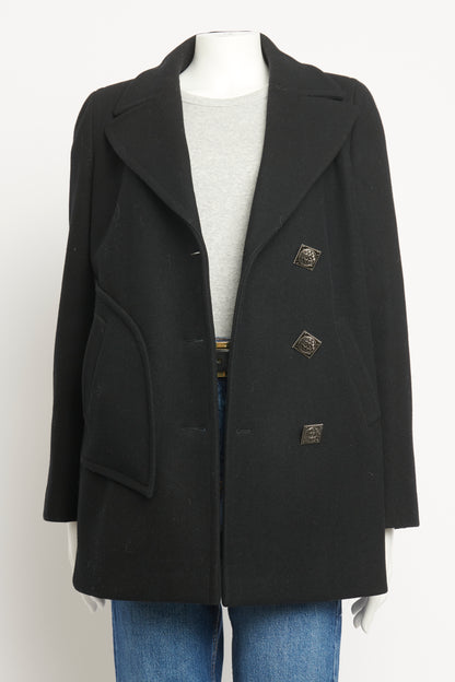 2011 Black Wool Preowned Double Breasted Coat