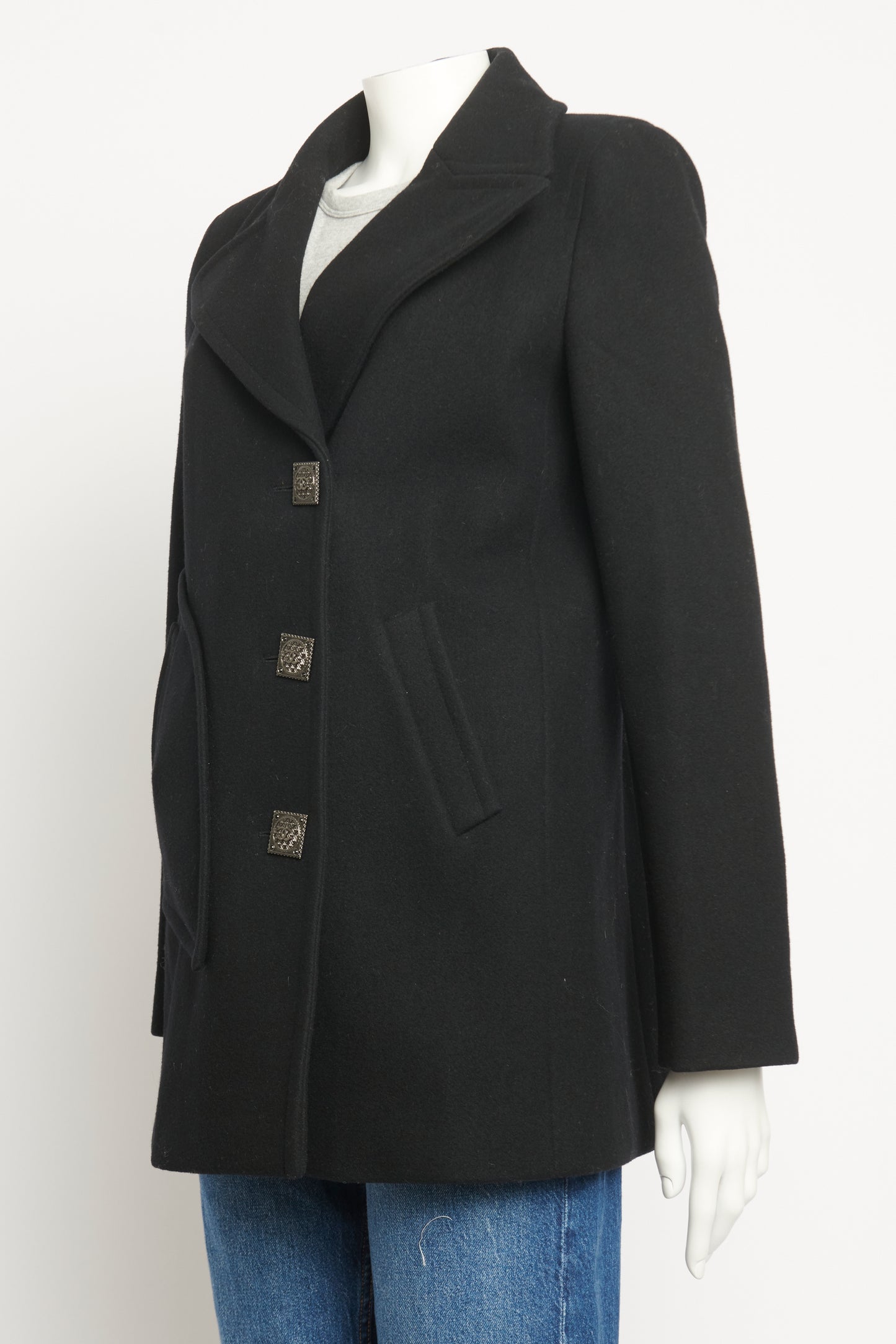 2011 Black Wool Preowned Double Breasted Coat