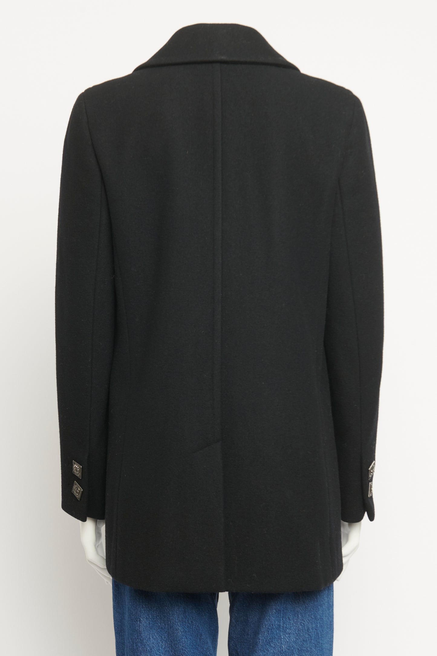 2011 Black Wool Preowned Double Breasted Coat