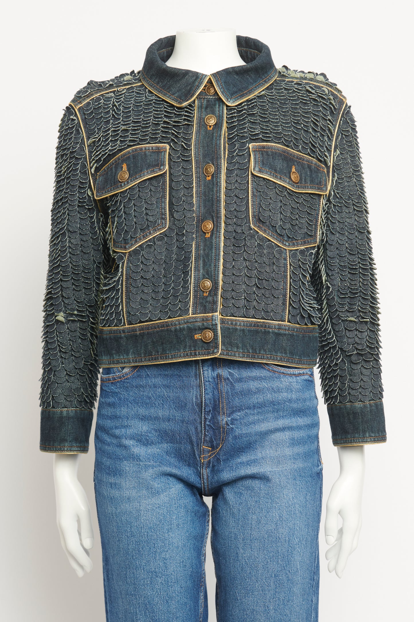 2014 Blue Denim Preowned Laser Cut Metiers d'Art Jacket