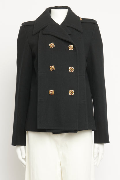 2011 Black Wool Preowned Métier d'Arts Byzantine Double Breasted Coat