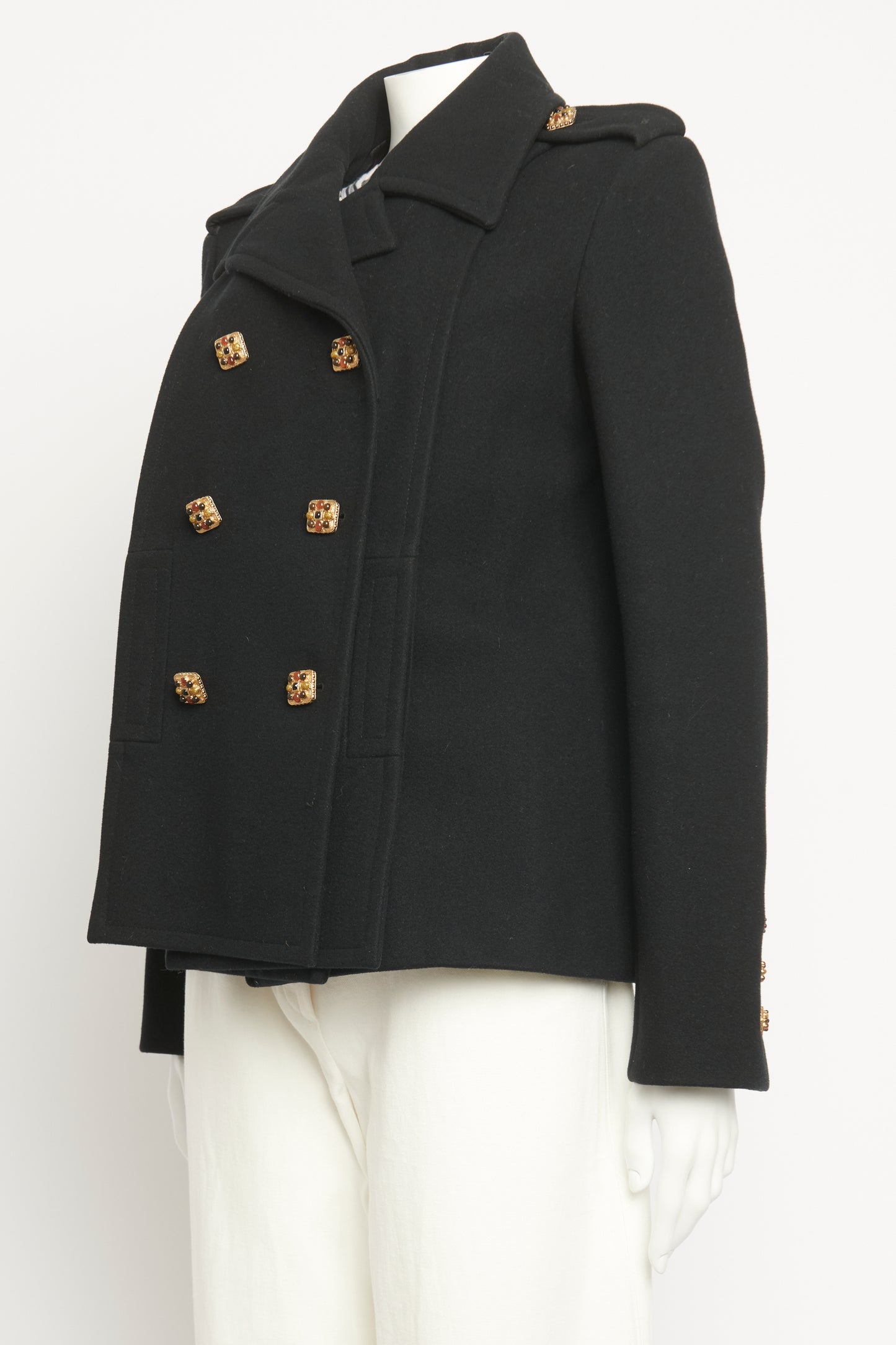 2011 Black Wool Preowned Métier d'Arts Byzantine Double Breasted Coat