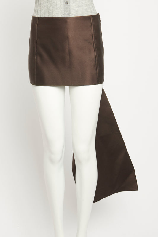 2021 Brown Duchess Silk Preowned Mini Skirt with Train